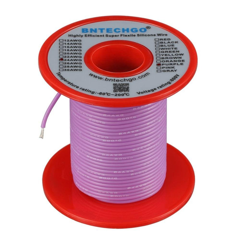 BNTECHGO 24 Gauge Silicone wire spool 100 ft Purple Flexible 24 AWG Stranded Tinned Copper Wire silicone wire 100ft silicone wire purple