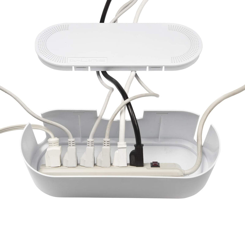 D-Line Cable Management Box, Cord Organizer Box to Hide & Conceal Power Strips, Desk Cable Management Solution, Made from Electrically Safe ABS Material - 12.75" (L) x 5" (W) 4.5" (H) - White Small