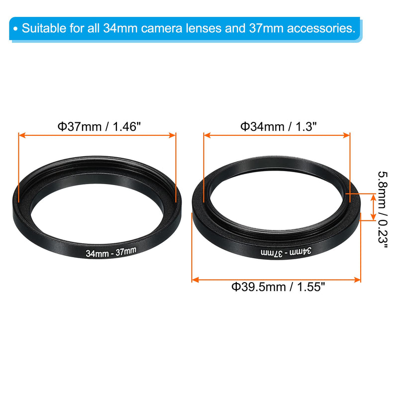 PATIKIL 34mm-37mm Metal Step Up Ring, Camera Lens Filter Adapter Ring Aluminum Filter Adapter Ring for Camera Lenses Hood, Black