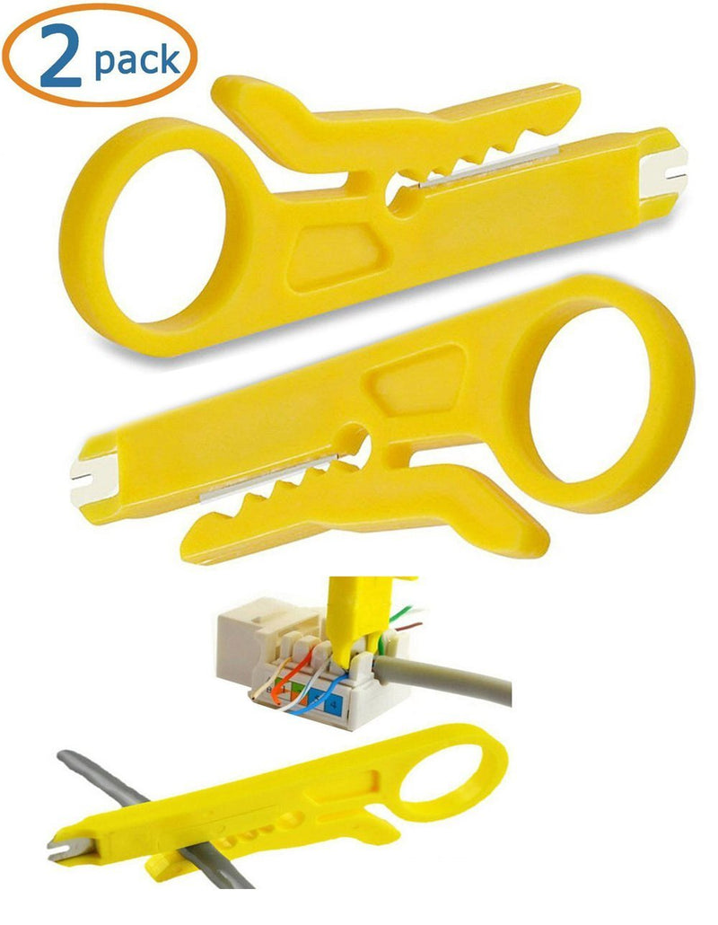 (2IN1) Mini Wire Stripper Crimper Pliers Crimping Tool Cable Stripping Wire Cutter Punch Down Cutter for RJ45 Cat5 Network Wire Cable,Data Telephone cable,Computer UTP Cable (2-Pack,Wire stripping)