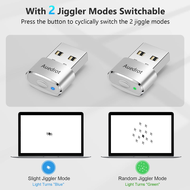Mouse Jiggler Undetectable Metal USB Mouse Mover with Switch Button, Automatic Mini Mouse Shaker with 2 Jiggle Modes, Mouse Simulator, Driver-Free, Plug & Play, Keep Computer/Laptop Awake, Silver 1 PCS