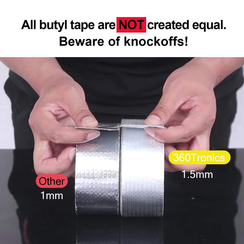 Butyl Waterproof Tape 2"W X 16.4'L, Outdoor Upgraded Waterproof Leak Proof Repair Tape, All Weather Patch Seal Strip UV Resistant VOC-Free for Pipe RV Awning Sail Roof Window Sealing HVAC Ducts 2 inch x 16.4 feet