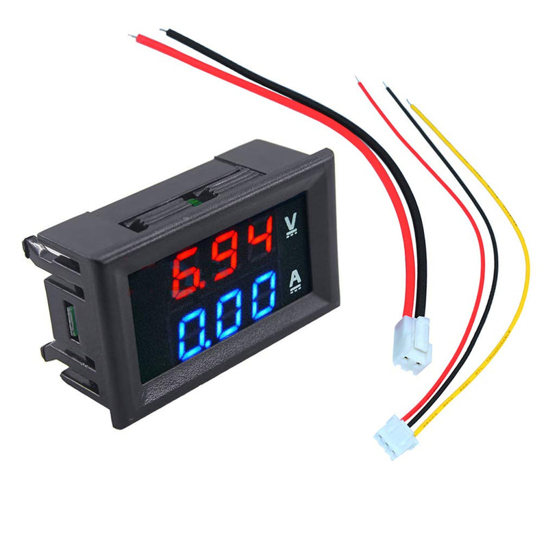 HiLetgo 2pcs 0.56" Digital Voltmeter Ammeter DC 100V 10A Amp Voltage Current Meter Tester 0.56 Inch 3 Bits Blue + Red Dual LED Display Panel with Connect Wires