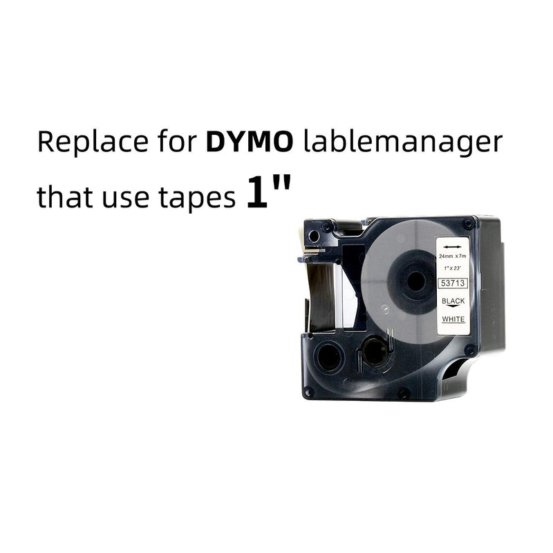 Compatible for DYMO Standard D1 53713 Labeling Tapes, Black on White Label Tape, 1 Inch(24mm) x 23 Feet, for DYMO LabelManager and LabelWriter Duo Label Makers, 5 Cartridges 53713 Label Tapes