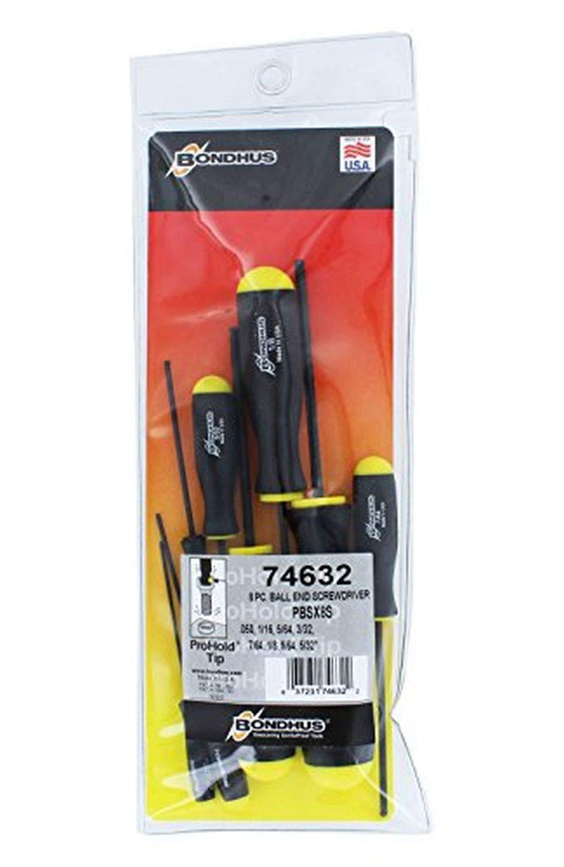 Bondhus 74632 Set of 8 Balldriver Screwdrivers with ProHold Tip, ProGuard Finish, sizes .050-5/32-Inch