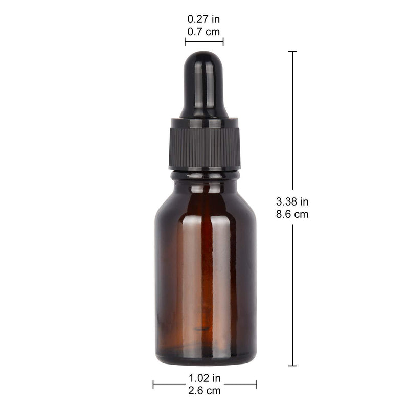 StonyLab 15ml (0.5 oz) 6-Pack, Amber Glass Dropper Bottle, Brown Empty Glass Bottle with Glass Dropper, Inner Plug and Label for Essential Oils Aromatherapy Fragrances 6 Pack