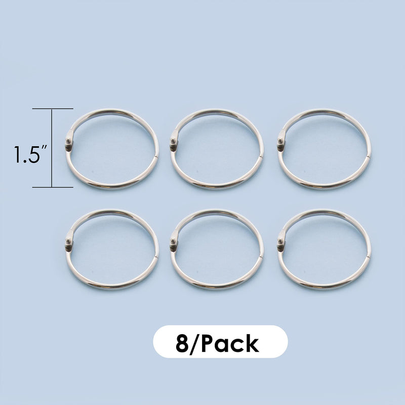 BAZIC Loose Leaf Binder Ring 1.5", Book Rings Binder Rings, Nickel Plated Steel Metal Ring for Flash Cards, Index Card, Keychain (8/Pack), 2-Packs 1.5" Bright Nickel Plated (8-count) 2-Pack