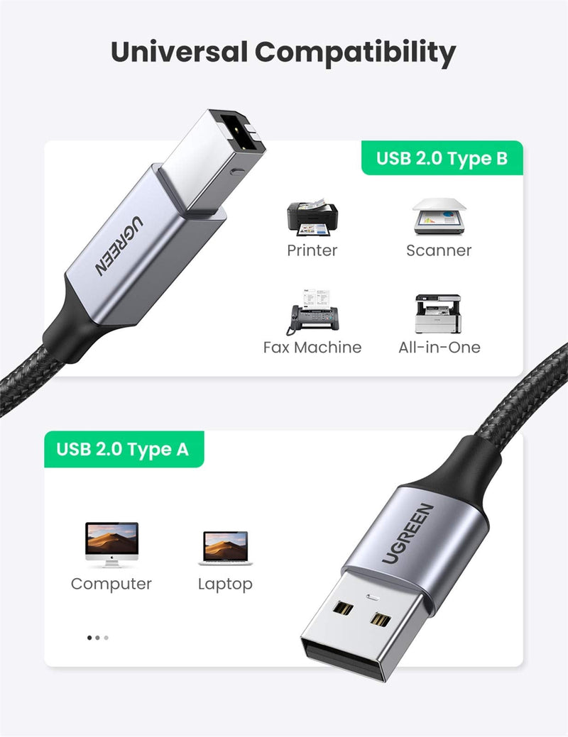 UGREEN USB A to B Printer Cable - USB 2.0 A-Male to B-Male Printer Cord High Speed Compatible with Epson, HP, Canon, Brother, Lexmark, Dell, Xerox, Samsung, Piano, DAC and More 6 FT 6FT
