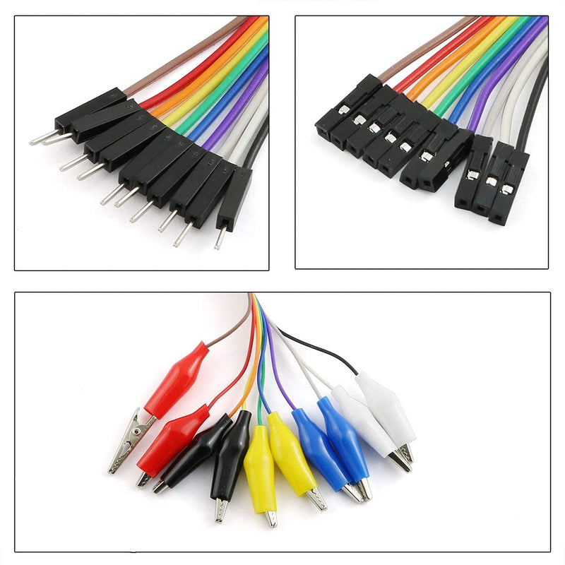 Longdex 20PCS 8 Inch Jumper Wire Male to Alligator Clip, 20cm Jumper Wire Female to Crocodile Clip for Test Lead Arduino Raspberry pi
