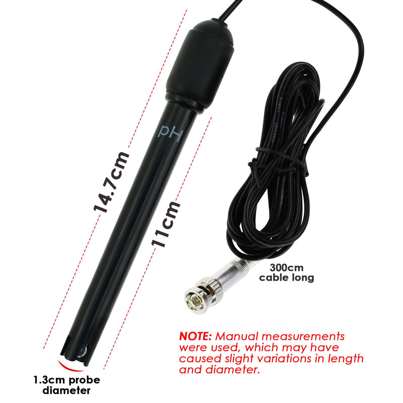 Long body pH electrode with BNC socket probe 300cm cable 0-14pH for pH meter, pH controller pH device economical sensor long tube