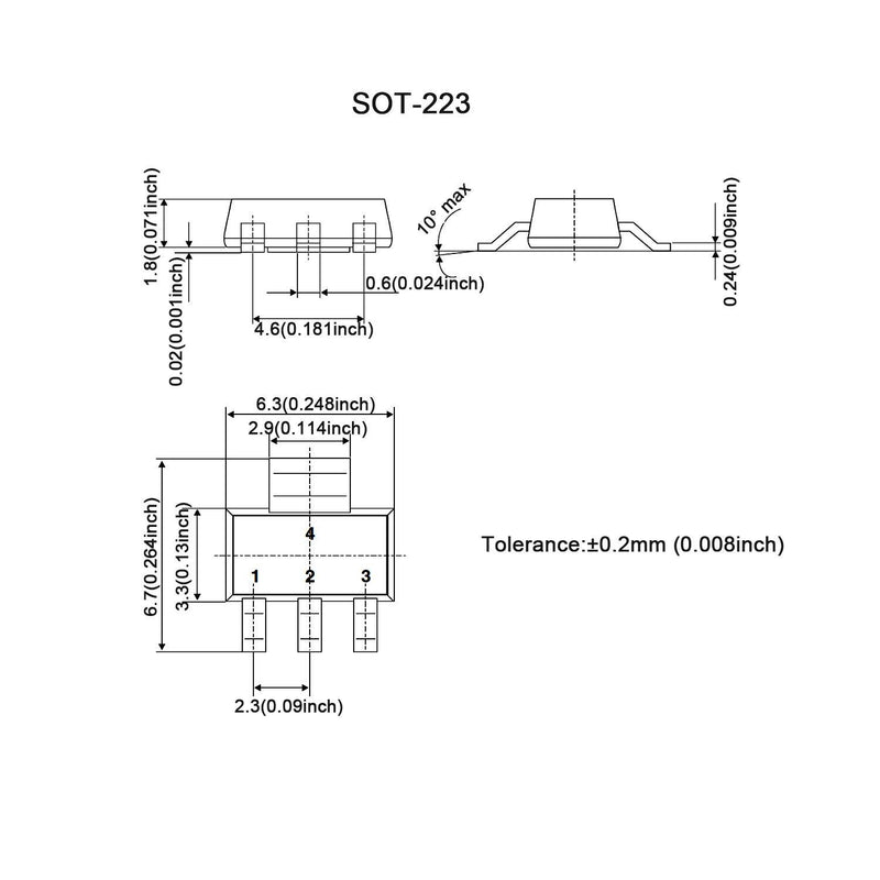 Chanzon 70pcs AMS1117 SOT-223 Kit Including 7 Values (1.2V 1.5V 1.8V 2.5V 3.3V 5V) Low Dropout Voltage Regulator SMD Transistor Each 10pcs