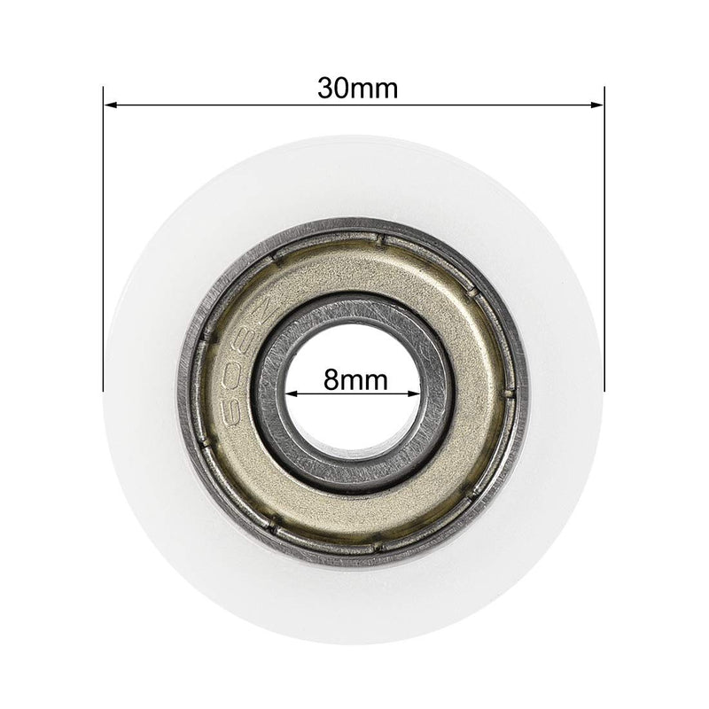 uxcell U608ZZ 608 Nylon U Groove Bearings 8x30x10mm Double Metal Shielded (GCr15) Chrome Steel Ball Bearings 10pcs