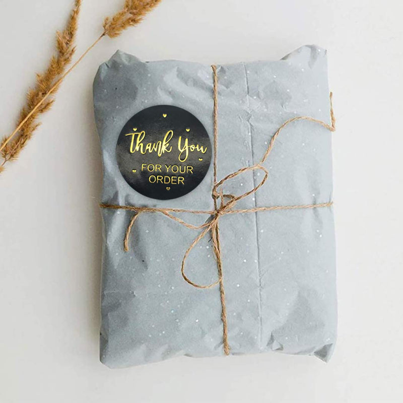 Thank You Stickers, 2 Pack Total 1000pcs 1 Inch Cute Stickers for My Orders Placed Shipping Boxes Small Business Supplies Gift Card Thank You Cool Stickers (Black Gold 1'') Black Gold 1''