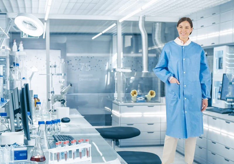 MEDICAL NATION 10 Disposable Lab Coats - Blue - Durable SMS Knee Length Lab Coat Unisex, Comfortable and Easy to Wear Labcoat, For Hospitals, Pharmacies, Laboratories, Dental Clinics - Extra Large