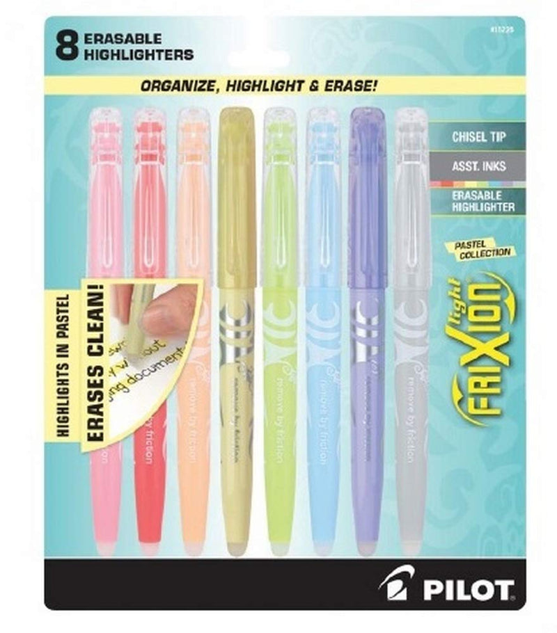 Pilot Frixion Light Pastel Highlighter with Erasable Ink, Chisel Tip, Assorted Ink, 8 pack (15226)