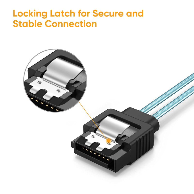CableCreation SATA III Cable, [5-Pack] 18-inch SATA III 6.0 Gbps 7pin Female Straight to Straight Angle Female Data Cable with Locking Latch, 1.5 FT Blue 1.5FT[5-Pack] Straight-Straight