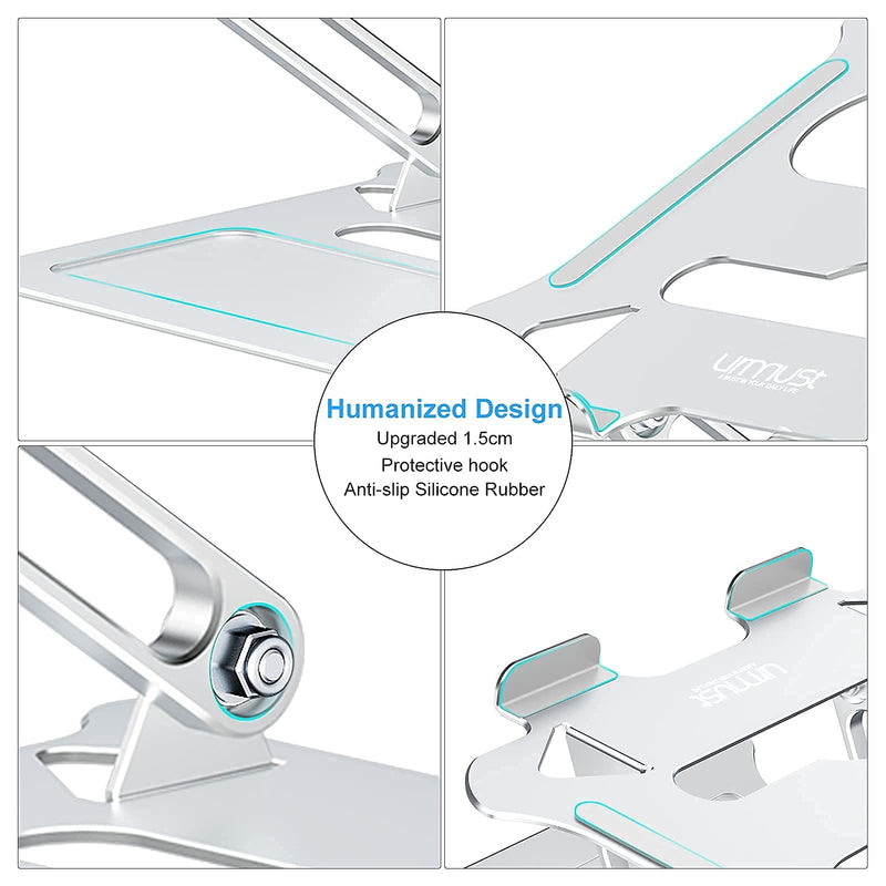 Urmust Laptop Notebook Stand Holder Adjustable Ultrabook Stand Riser Portable Compatible with MacBook Air Pro HP Dell XPS Lenovo All laptops 10-15.6"(Silver) A-Silver