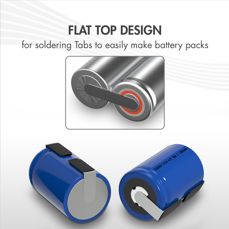 Tenergy 4/5 SubC 1300mAh NiCD Rechargeable Batteries with Tabs, 15 Pack