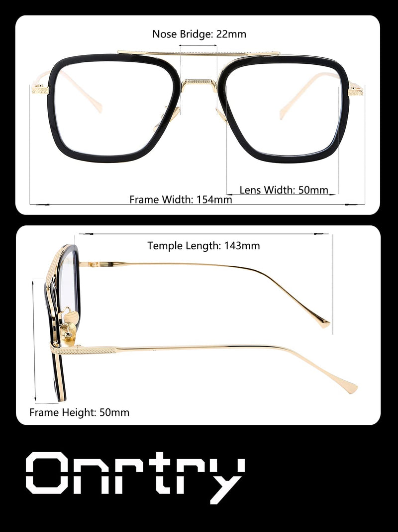 Onrtry Tony Stark Blue Light Blocking Glasses for Men Women Retro Metal Frame Iron Man Spider-Man Eyeglasses A1 Gold Black Frame 50 Millimeters