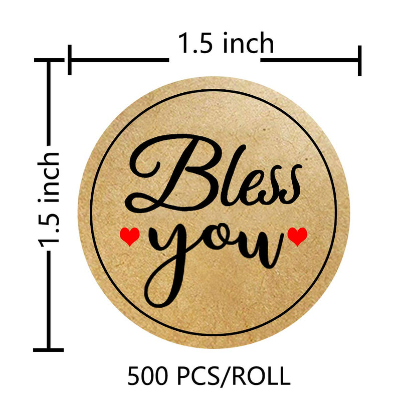 1.5 Inch Bless You Stickers for Small Business Owners,Bakeries,Handcraft Goods,Boutiques,500 Pcs Per Roll