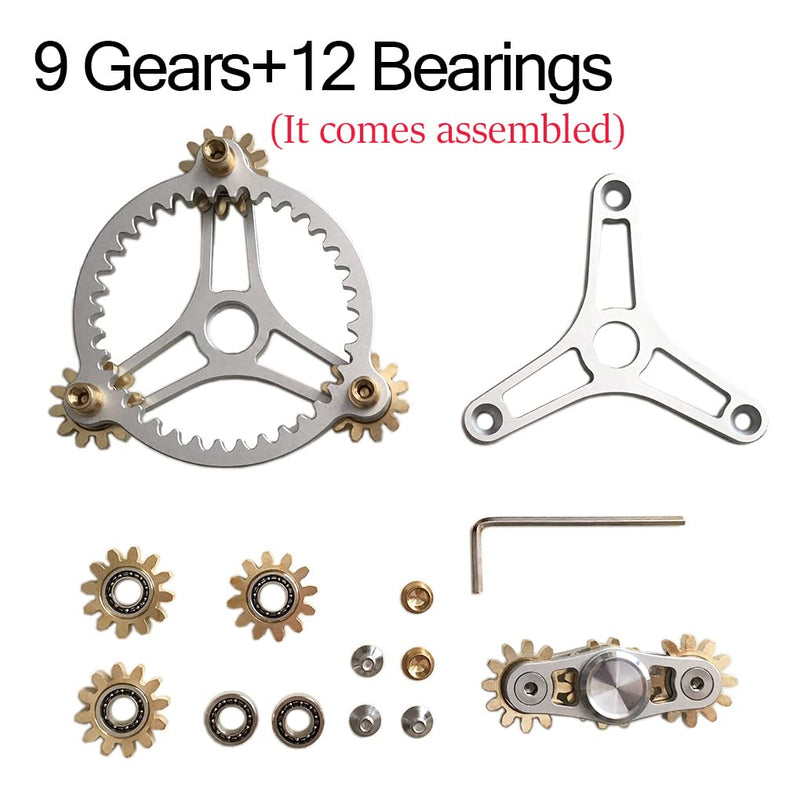 Pure Brass Fidget Spinner Gears Linkage Fidget Gyro Toy Metal DIY Hand Spinner Spins Long Time EDC Focus Meditation Break Bad Habits ADHD with Multiple Premium Bearings (12 Bearings White)