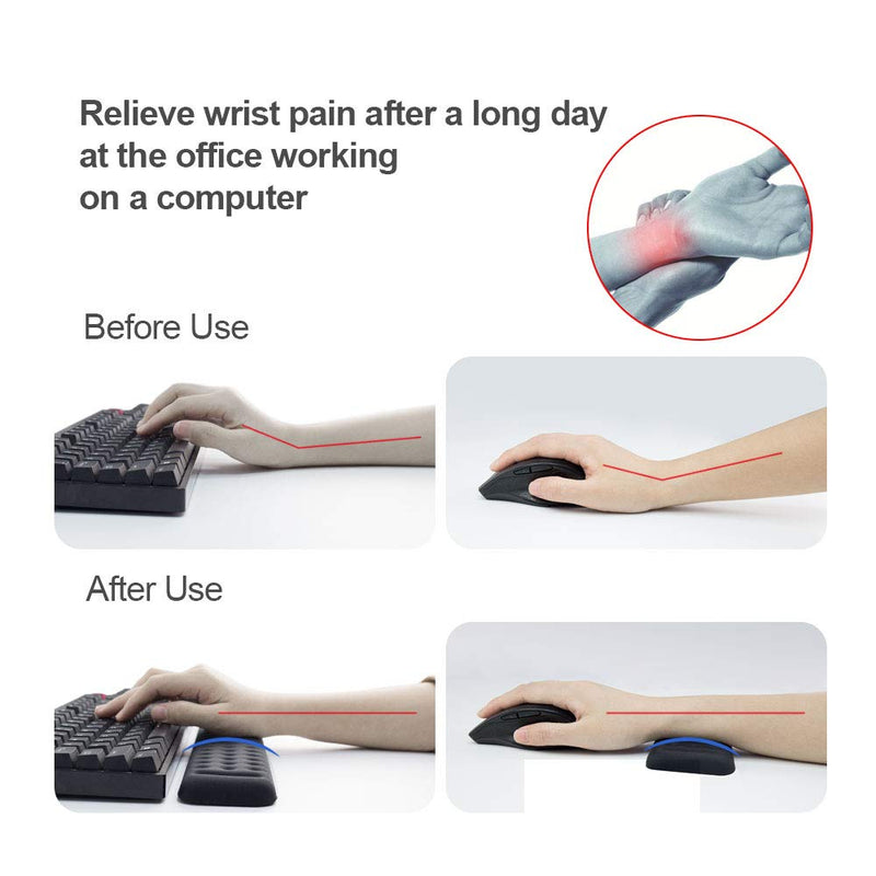 Keyboard and Mouse Wrist Rest Set Gaming Memory Foam Ergonomic Hand Palm Rest Support for Computer, PC, Laptop, Mac Typing and Wrist Pain Relief and Repair (17.3 Inch, Black) Keyboard Wrist Rest Set 17.3inch