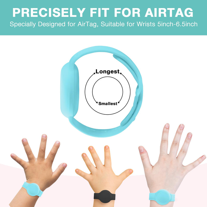 Waterproof Airtag Bracelet for Kids(2 Pack) - Soft Silicone Air tag Wristband Kids Full Case Cover Compatible with Apple Airtag, Lightweight GPS Tracker Holder for Kids Black/Blue
