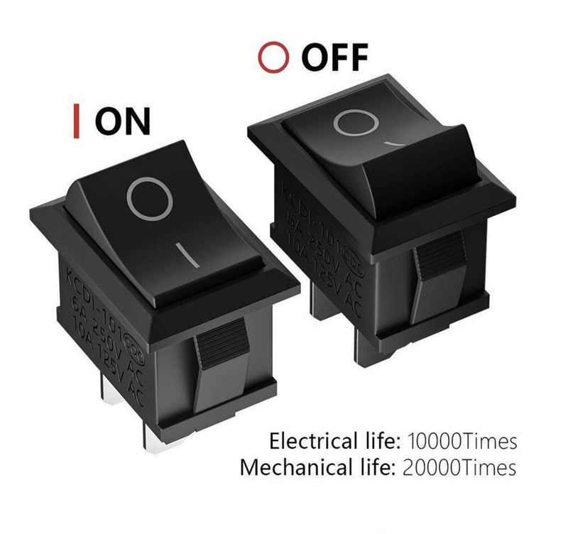 Pack of 2 Premium On Off Recessed Toggle Switch Rocker Switch On Off DIY AC 250V 220V 6A 2Pin Black Rectangular 2 Position