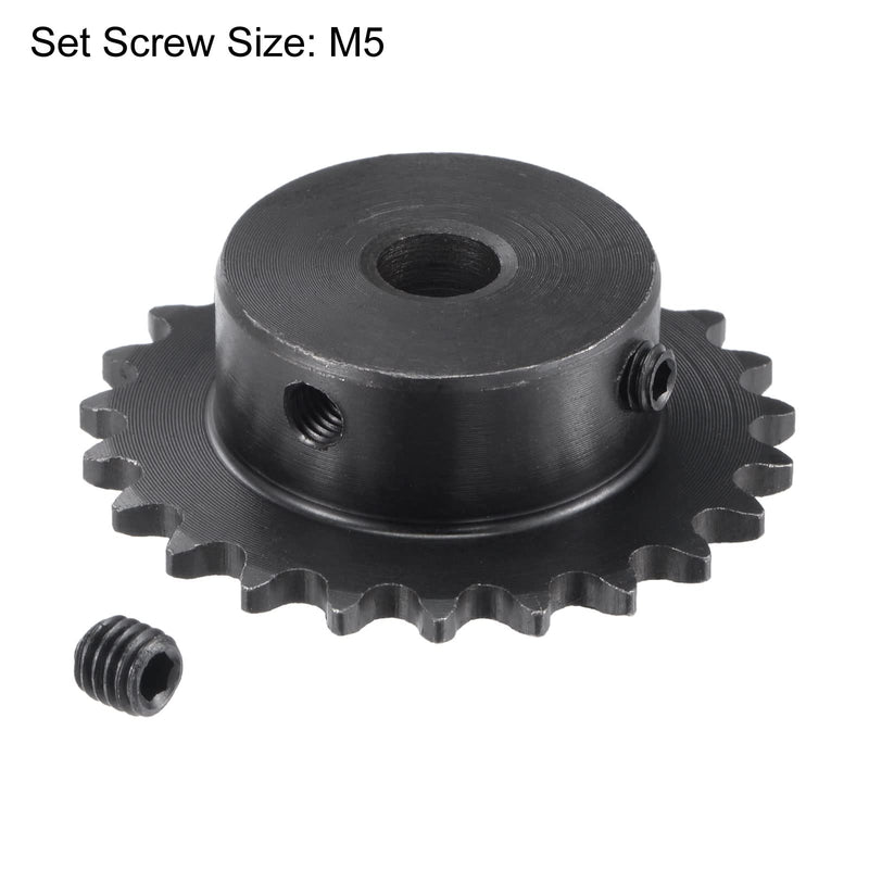 uxcell 23 Tooth Roller Sprocket B Type, 25 Chain, Single Strand 1/4" Pitch, 8mm Bore Black Oxide C45 Carbon Steel with Set Screws for ISO 04C