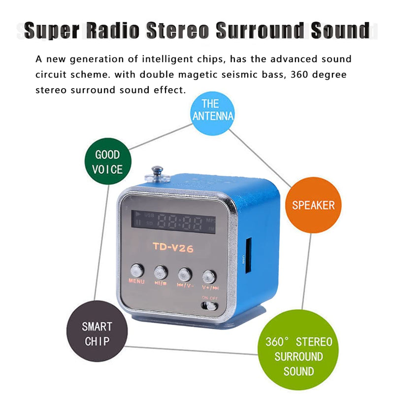 Eboxer Portable Mini Speaker Music Player FM Radio Stereo Speaker Support TF Card and U Disk, Brief Design, Perfect Mini Speaker for Room Bike Car for Phone/Tablet/Computer (Blue)