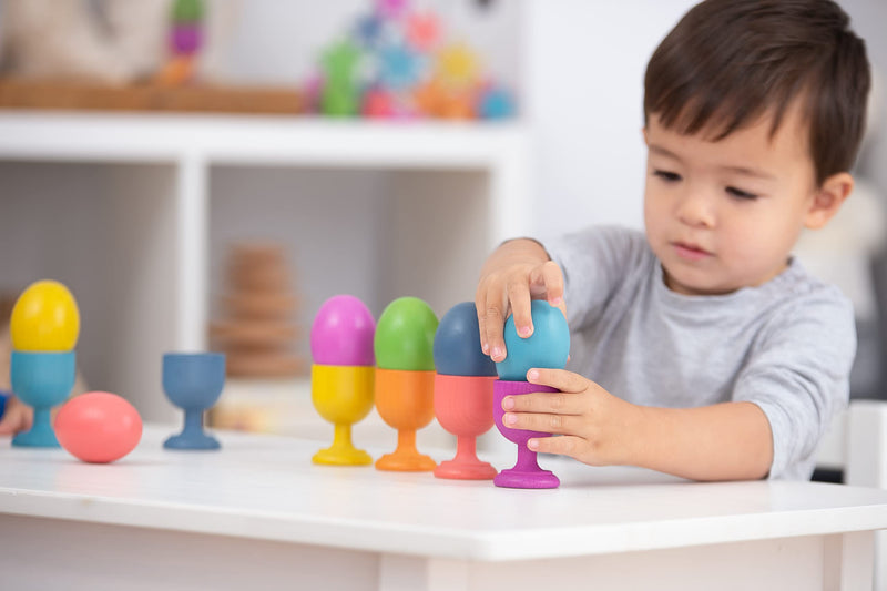 TickiT-74005 Rainbow Wooden Eggs - Set of 7 colors - Wooden Toys for Toddlers - For Ages 10m+ - Inspire Curiosity With Wooden Loose Parts Play