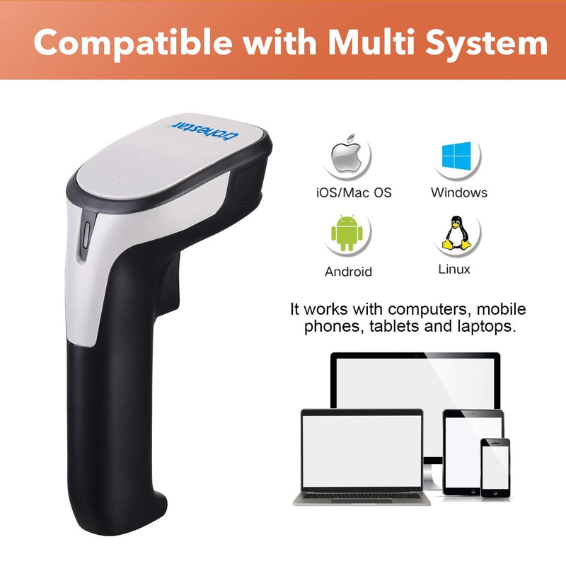 Trohestar Wireless Barcode Scanner, 1D Bar Code Scanner Compatible with Bluetooth Function & 2.4GHz Wireless & Wired Connection, Handheld CCD Bar Code Reader Work with Windows Mac Android iOS CCD barcode scanner