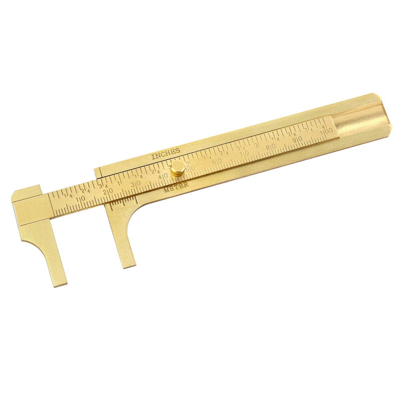 QWORK 4 Inch Vernier Caliper, Brass Sliding Double Scale Handy Sliding Gauge Ruler Measuring Tool