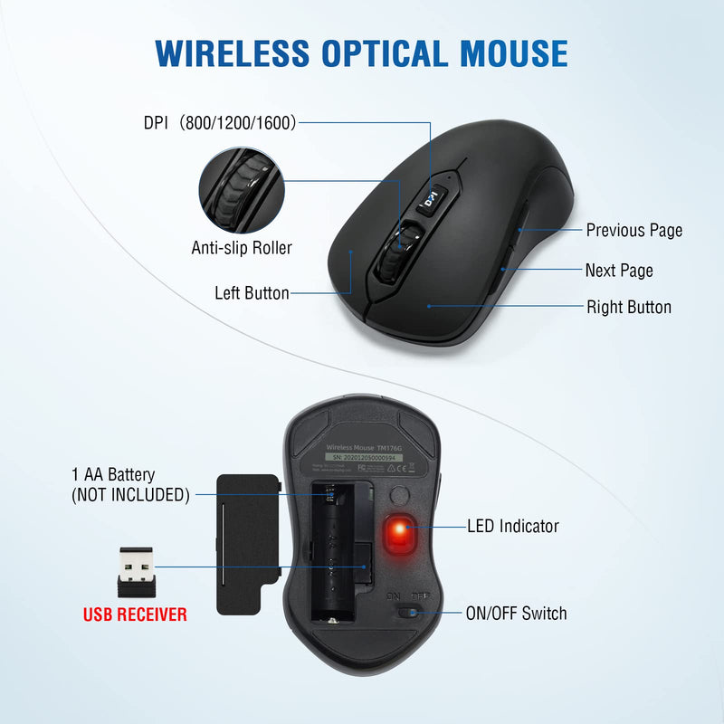 Wireless Keyboard and Mouse Combo, Loigys Full-Sized 2.4GHz Wireless Keyboard with Comfortable Palm Rest and Optical Wireless Mouse for Windows, Mac OS PC/Desktops/Computer/Laptops