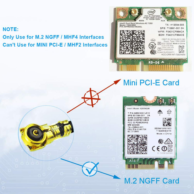 Bingfu Dual Band WiFi 2.4GHz 5GHz 5.8GHz 6dBi RP-SMA Male Antenna & 20cm 8 inch U.FL IPX IPEX MHF4 to RP-SMA Female Extension Cable 2-Pack for M.2 NGFF Intel Wireless Network Card WiFi Adapter Laptop