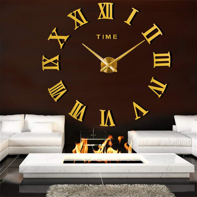 3D DIY Mirror Surface Wall Clocks Room Decorative Wall Watches (Silver) Silver
