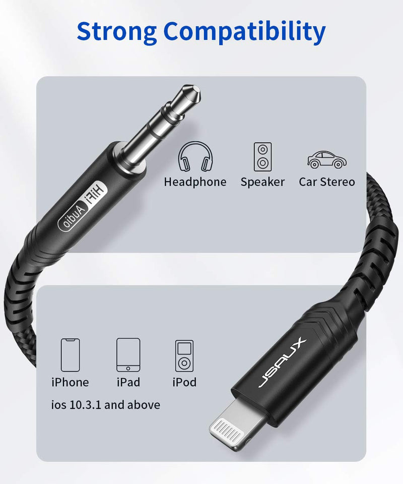 Lightning to 3.5mm Audio Cable 3.3FT, JSAUX [Apple MFi Certified] iPhone Headphones Jack Lightning Aux Cord Compatible with iPhone 13/13 Pro/13 Pro Max/12/12Pro/12 Pro Max/11/11 Pro Max/X/XS/XR-Black Black