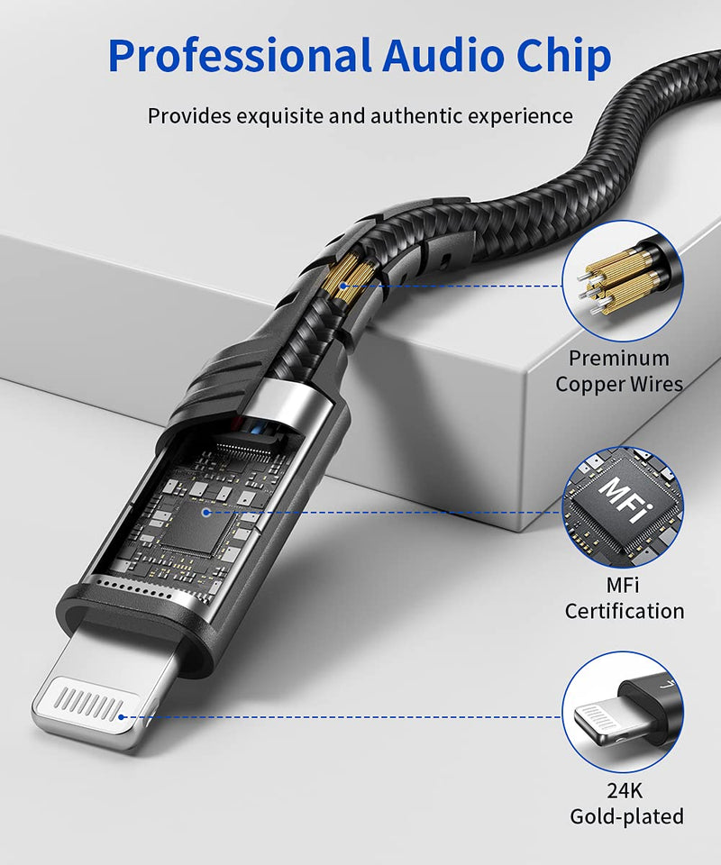 Lightning to 3.5mm Audio Cable 3.3FT, JSAUX [Apple MFi Certified] iPhone Headphones Jack Lightning Aux Cord Compatible with iPhone 13/13 Pro/13 Pro Max/12/12Pro/12 Pro Max/11/11 Pro Max/X/XS/XR-Black Black
