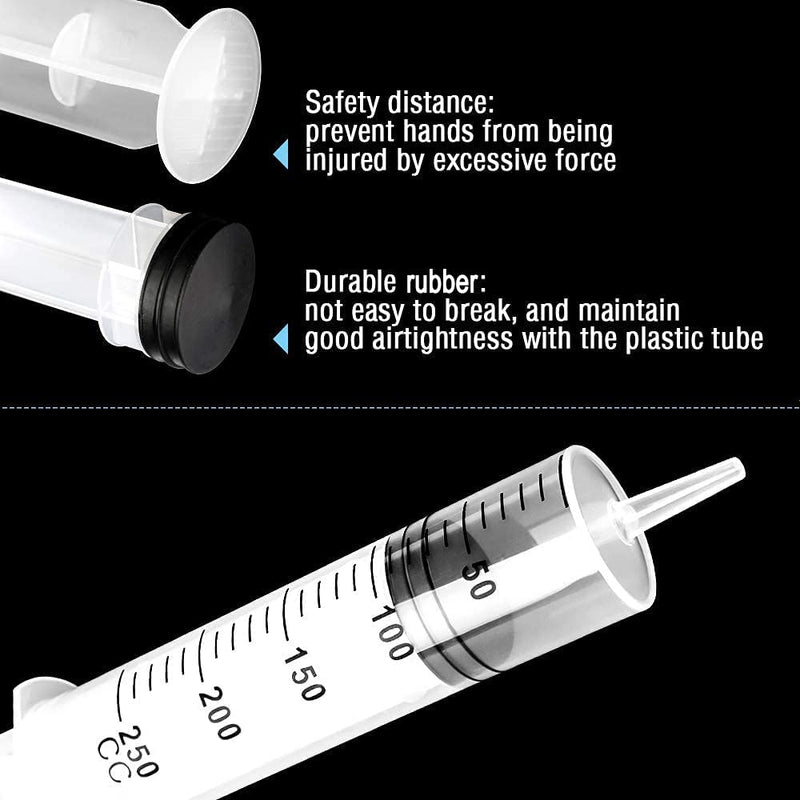 Large Syringe 250ml, Plastic Syringe Reusable Liquid Syringe with Hose and Stopper and Dredging Hose for Laboratory, Industry, Garden and Pet Feeding