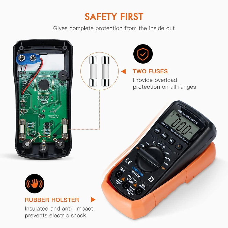 Crenova MS8233D Auto-Ranging Digital Multimeter Home Measuring Tools with Backlight LCD Display