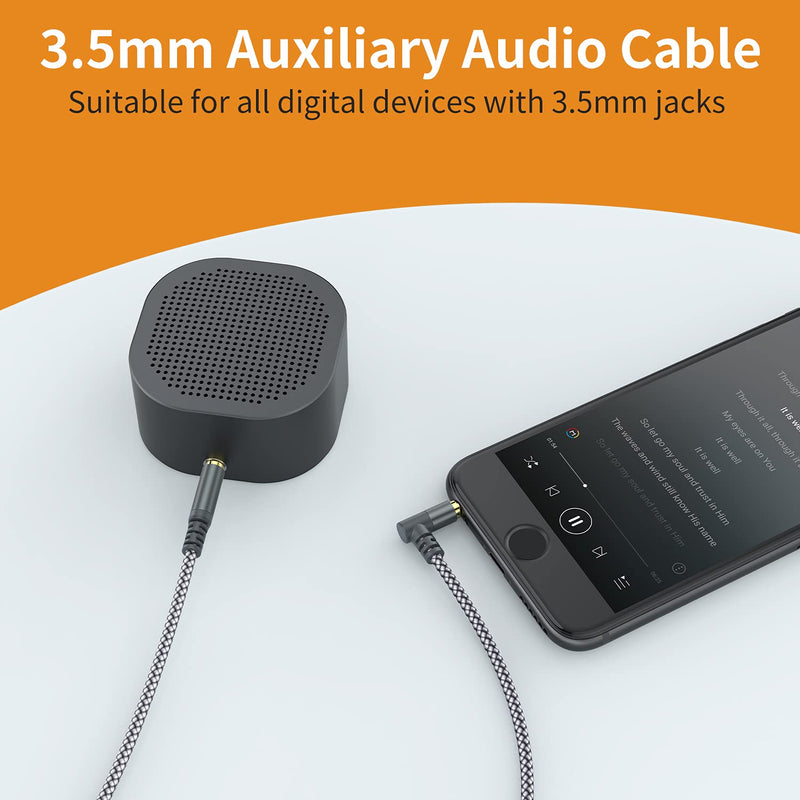 2 Pack Aux Cable, 6.6ft/2M TRRS Auxiliary Cables 90 Degree Right 3.5mm Nylon Braided 1/8 AUX Cord for Car Compatible with Stereos, Speaker, iPod iPad Smartphone, Headphones Sony,Echo Dot,Beats- Grey 6.6 Feet