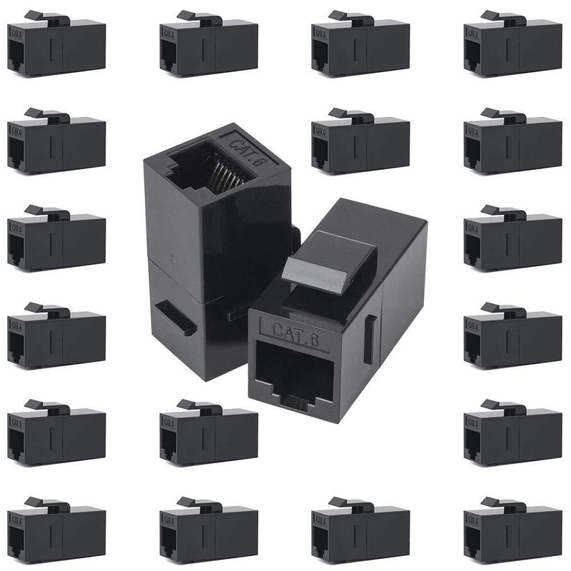 RJ45 Coupler, VANDESAIL Ethernet Coupler, RJ45 Keystone Jack Cat6 Coupler Female to Female (20Pack, CAT 6 Ethernet Coupler Extender) 20 Pack Black-20 Pack