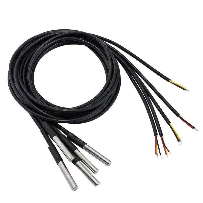 Eiechip 5PCS Waterproof Temperature Probe Thermometer DS18B20 1M with Heat Resistance Thermal Cable
