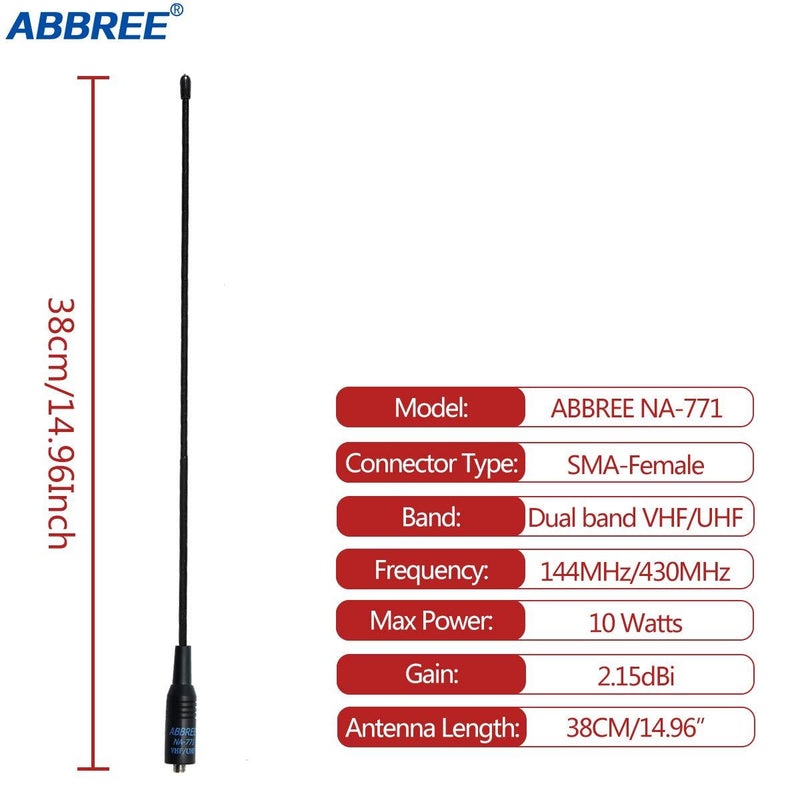 ABBREE NA-771 14.96Inch SMA-Female Dual Band VHF/UHF High Gain Soft Whip Antenna for Baofeng UV-5R BF-F8HP BF-888S Kenwood TYT Two Way Radio Handheld Antenna NA-771 14.96â€œ VHF/UHF