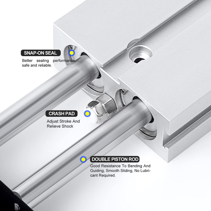 TAILONZ PNEUMATIC 10mm Bore 50mm Stroke Double-Rod Double-Acting Aluminum Pneumatic Air Cylinder TN10-50 Bore:10mm Stroke:50MM