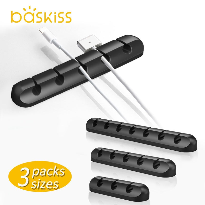 Cable Clips, 3 Packs Cord Management Organizer, Silicone Adhesive Hooks, Wire Cord Holder for Power Cords and Charging Accessory Cables, Mouse Cable, PC, Office and Home (7, 5 and 3 Slots)