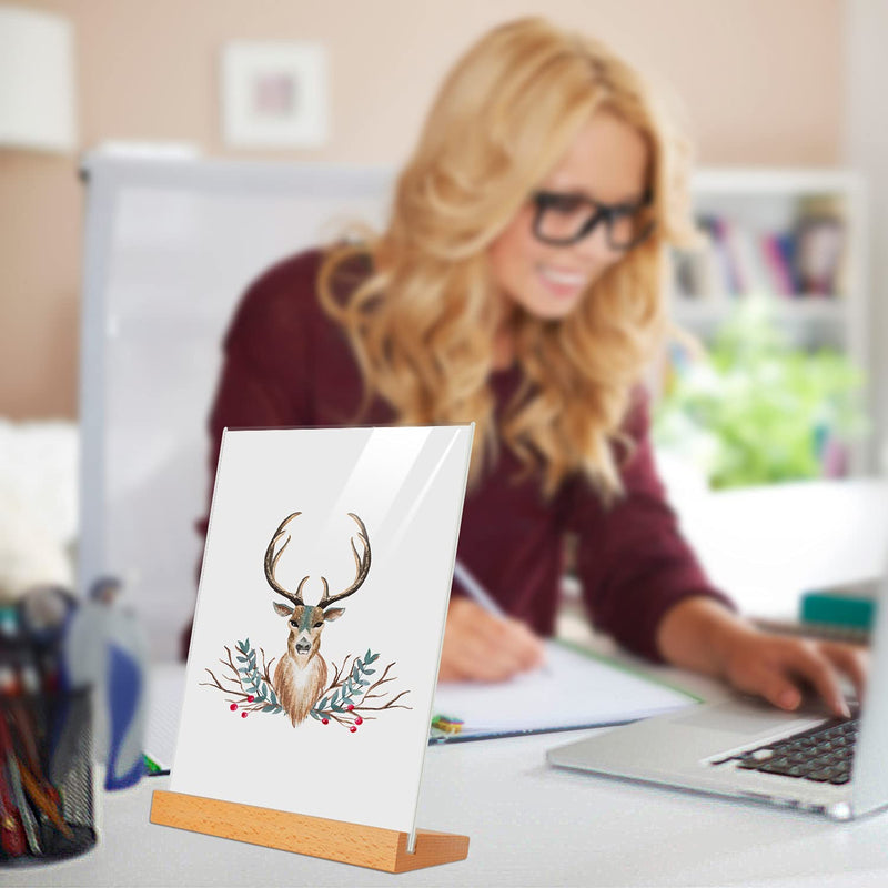 TONICE 5X7 Inch 3 Pack Acrylic Sign Holder, L Shape Clear Acrylic Frames Wood Base, Table Menu Display Stand, Flyer Display for Desk Display (Optional 8.5x11/5x7 Inch L/T Shape) 5x7 L Shape 3 Pack