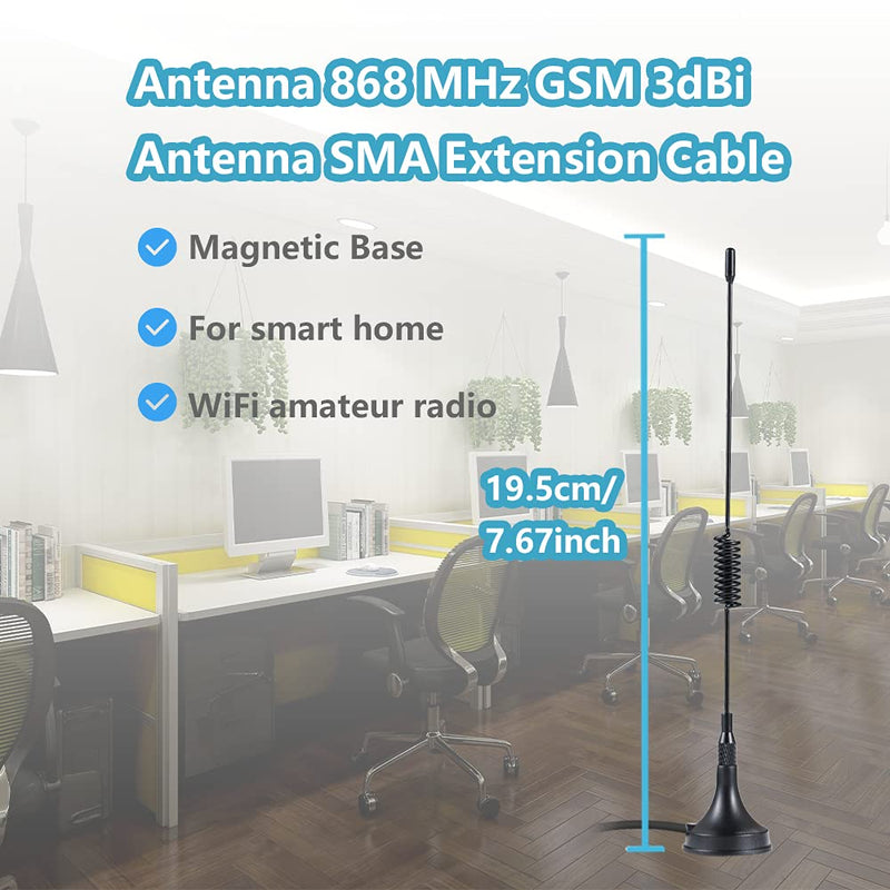 POBADY 868 MHz Antenna GSM 3dBi SMA Antenna Extension Cable 3M RG174 Cable Magnetic Base SMA Male Adapter Compatible with CCU3 CCU2 Raspberry Pi HM MOD RPI PCB kit ELV kit Raspberry Matic 868 antenna