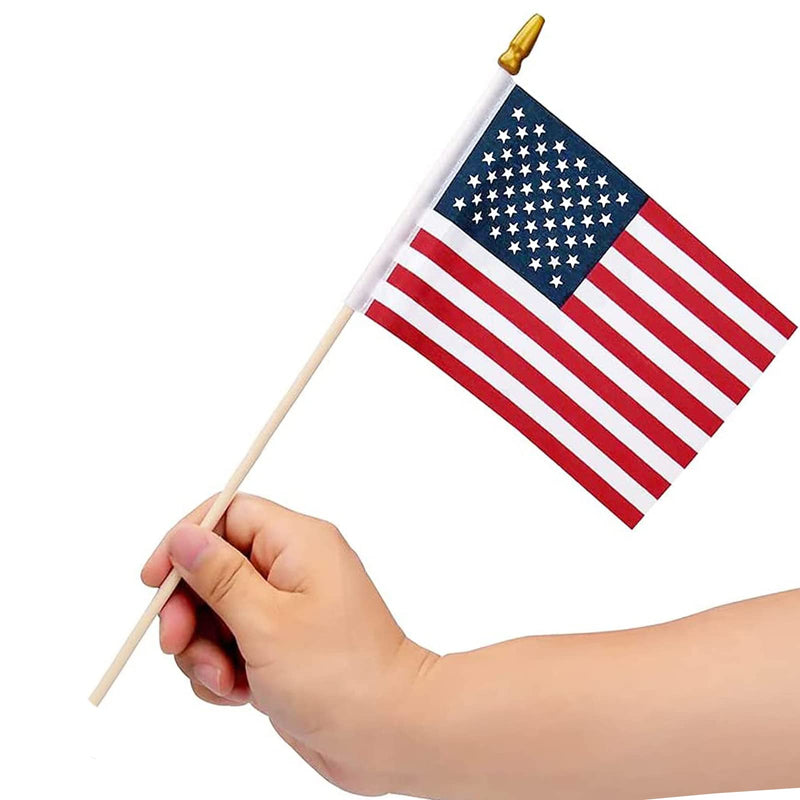 Pack of 100, 4x6 Inch American Flags Handheld Small Flags on The Wooden Stick,with Kid-Safe Spear Top,Perfect for Parades, Decoration, Veteran Party, etc 100 PCS
