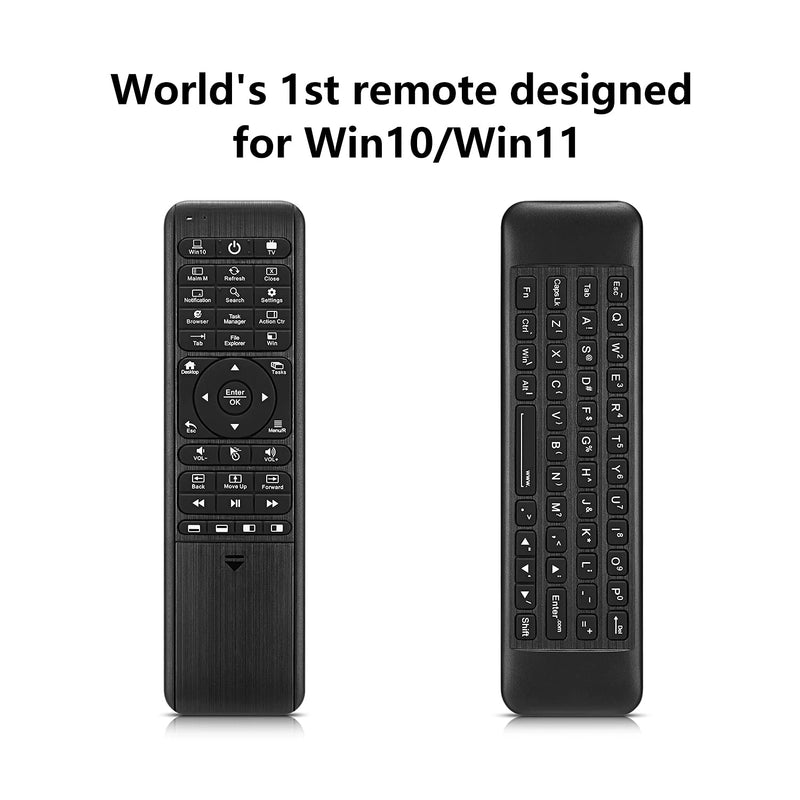 Pepper Jobs W10 GYRO Air TV Remote,QWERTY Keyboard Fly Mouse for Win 11/10, LED Backlit Keyboard Mini PC Controller, 6-Axis Gyro w/Learning Remote Control Function